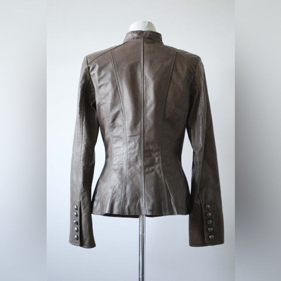 Danier Women's Taupe Leather Jacket Size Small Whimsical Vampy Equestrian - Picture 2 of 13